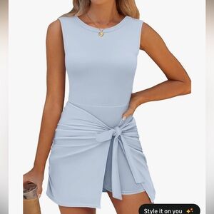 Women’s Bodycon Wrap Skort/Athletic Dress -  Sleeveless Light Blue